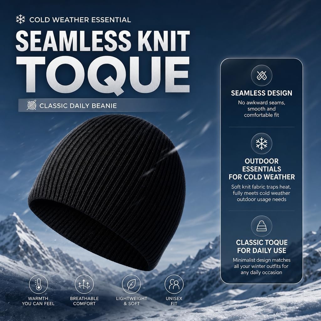Mens Beanie Skull Cap Warm Plain Winter Toque Knit Hats for Cold Weather