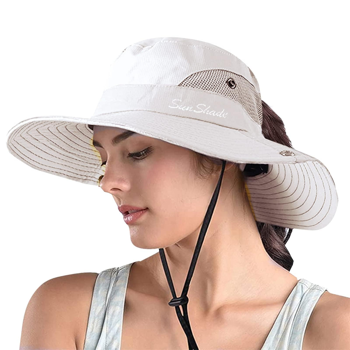 ZOORON Women's Ponytail Safari Sun Hat,Wide Brim UV Protection Bucket Hat