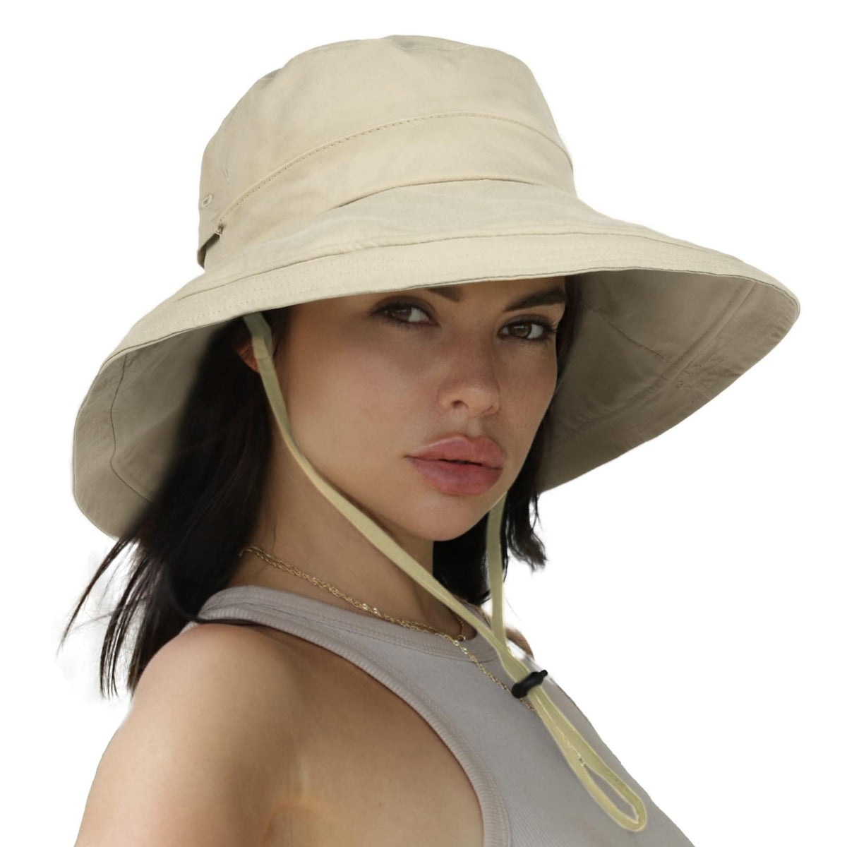 Hatiis Womens Sun Hat with Ponytail Hole Cotton Shapeable Wide Brim