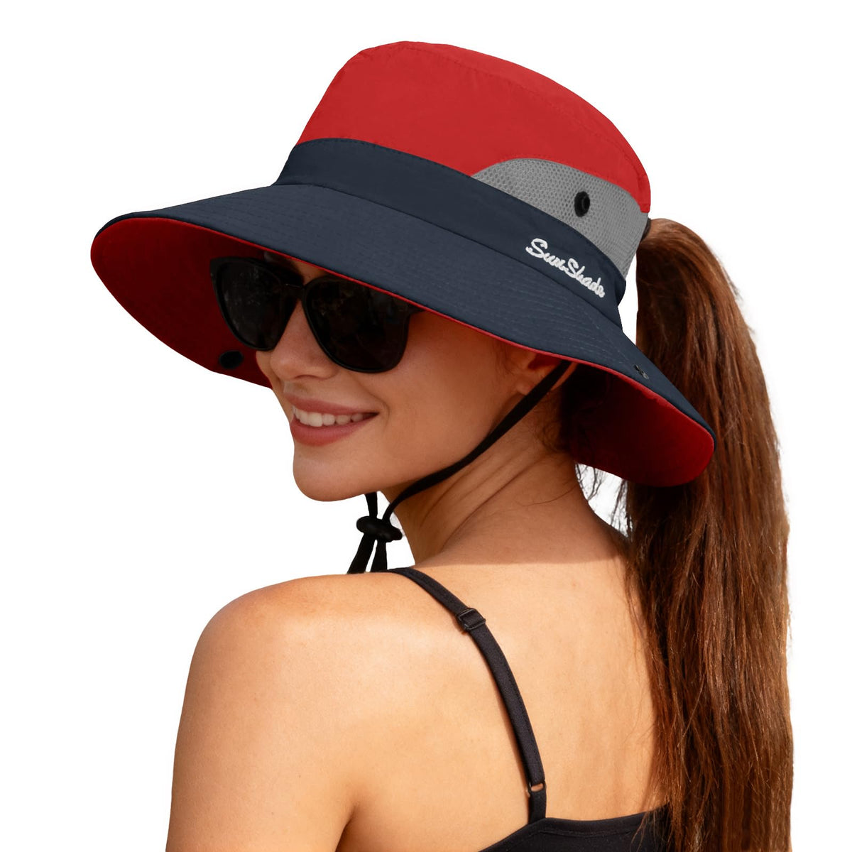 ZOORON Women's Ponytail Safari Sun Hat,Wide Brim UV Protection Bucket Hat