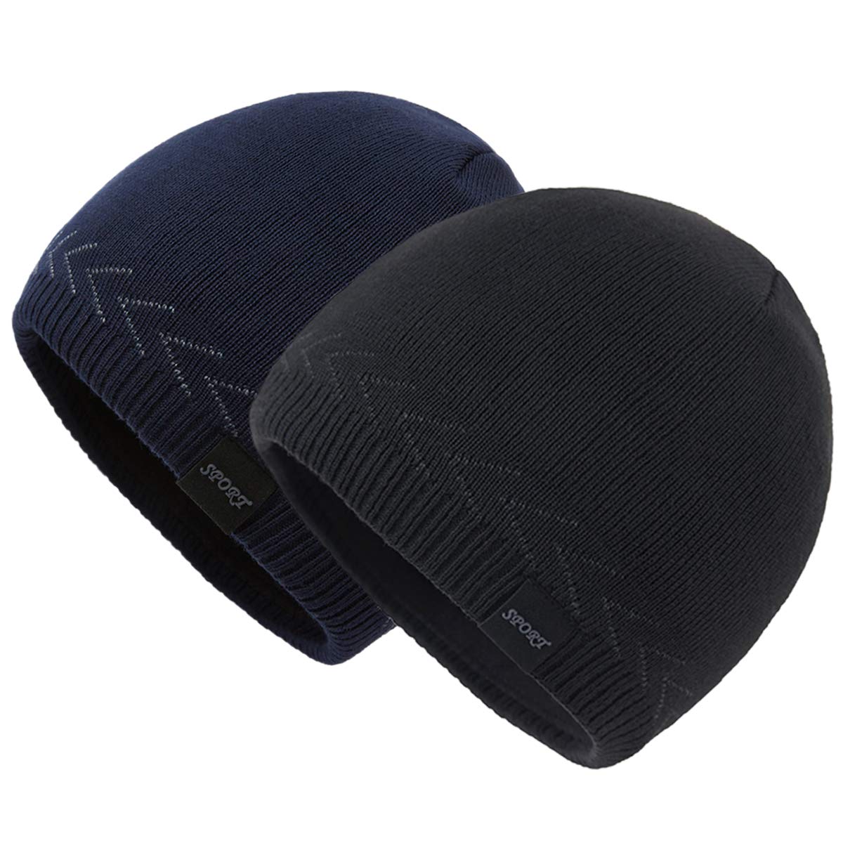 Mens Winter Warm Knitting Hats Plain Skull Beanie Cuff Toboggan Knit Cap