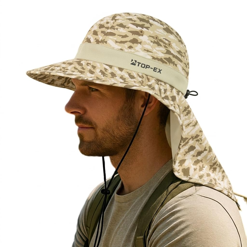 TOP-EX UPF 50+ Cooling Wide Brim Sun Hat for Men with Neck Flap, Packable