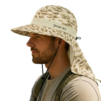 TOP-EX UPF 50+ Cooling Wide Brim Sun Hat for Men with Neck Flap, Packable