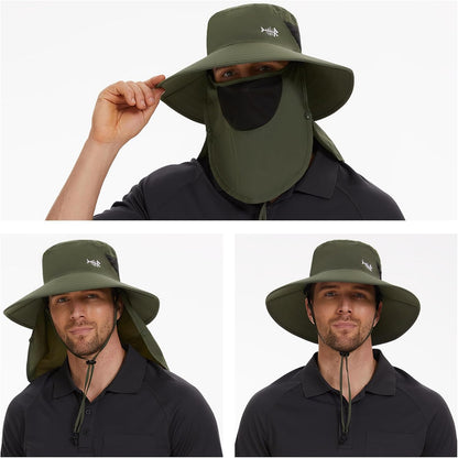 BASSDASH UPF 50+ Breathable Sun Hat with Removable Face Cover and Neck Flap Wide Brim Bucket Hat for Fishing Hiking Men Women