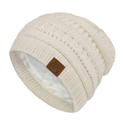 Beanies Women Satin Lined Beanie Winter Hats for Women Silk Lined Slouchy Beanie for Winter Warm Knit Cuffed Beanie Hat