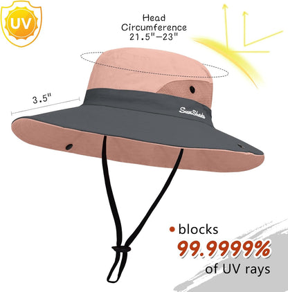 ZOORON Women's Ponytail Safari Sun Hat,Wide Brim UV Protection Bucket Hat