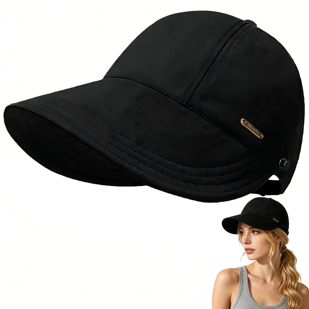 UPF 50+Womens Sun Hat UV Protection Hiking Fishing Hats Wide Brim Hat Adjustable Ponytail Packable Sun Cap