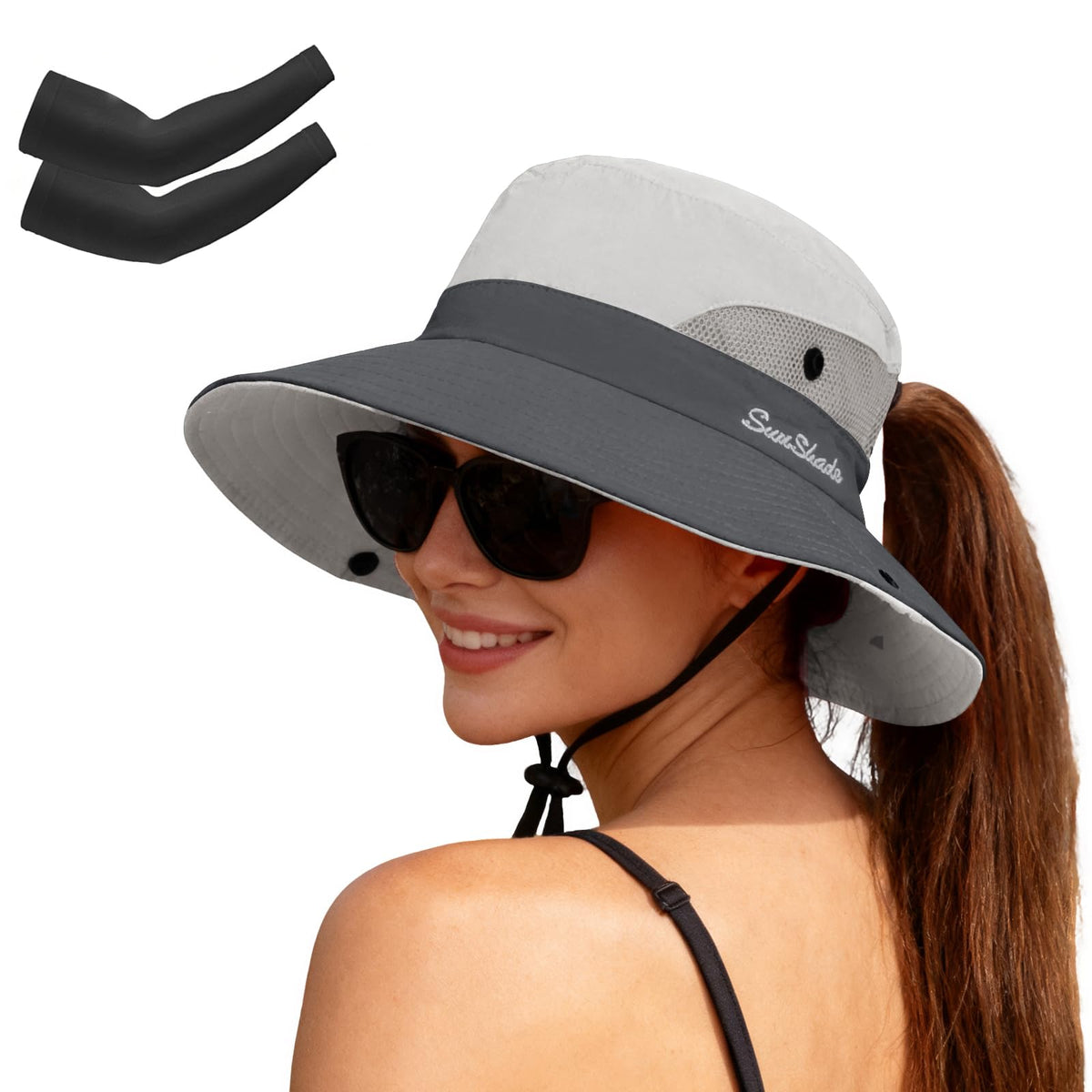 ZOORON Women's Ponytail Safari Sun Hat,Wide Brim UV Protection Bucket Hat