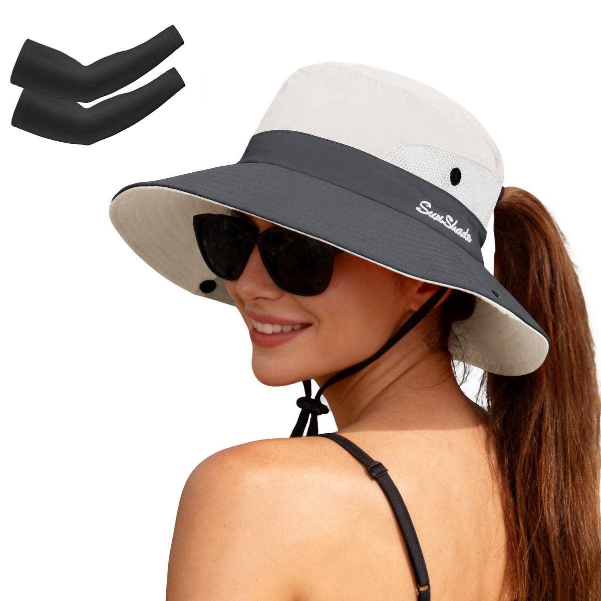 ZOORON Women's Ponytail Safari Sun Hat,Wide Brim UV Protection Bucket Hat