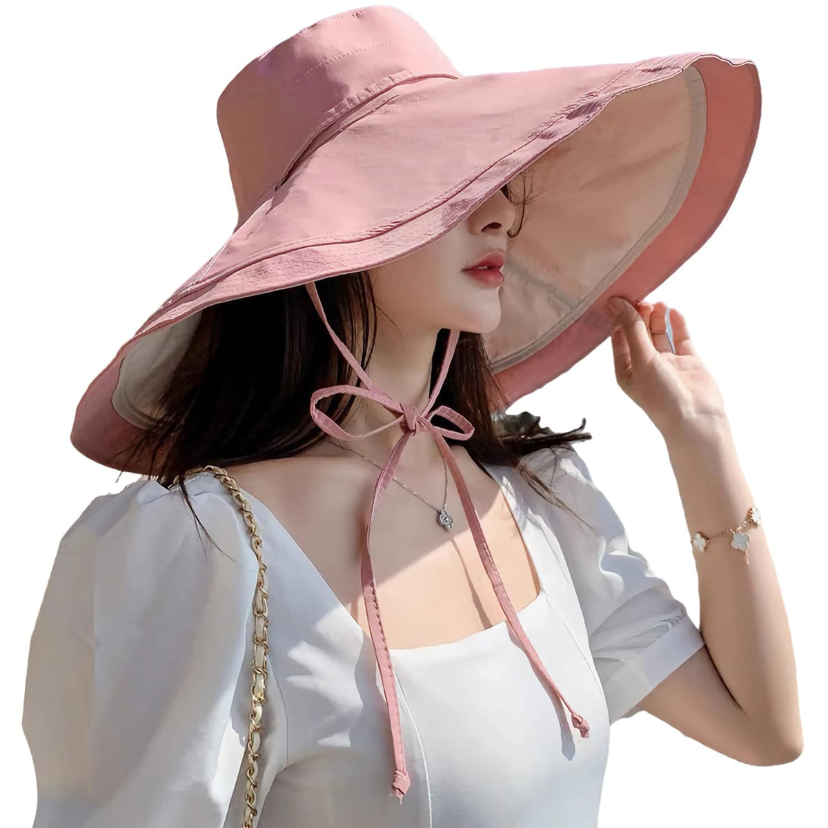 HUAMULAN Women Summer Vacation Wide Brim Sun Hat Reversible Fishing Hats