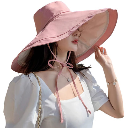 HUAMULAN Women Summer Vacation Wide Brim Sun Hat Reversible Fishing Hats