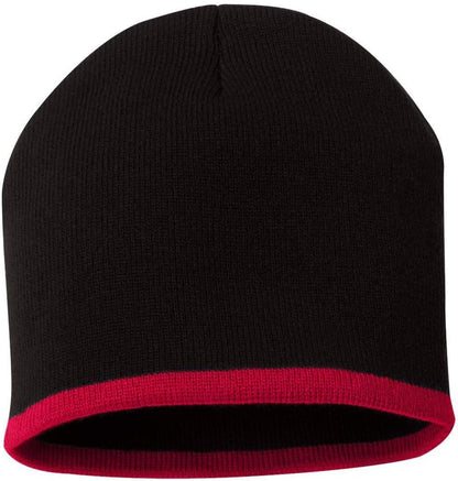 Sportsman Bottom Striped Knit Beanie One Size Black/ Red