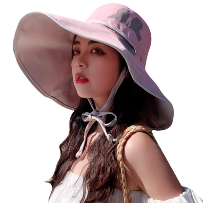 HUAMULAN Women Summer Vacation Wide Brim Sun Hat Reversible Fishing Hats