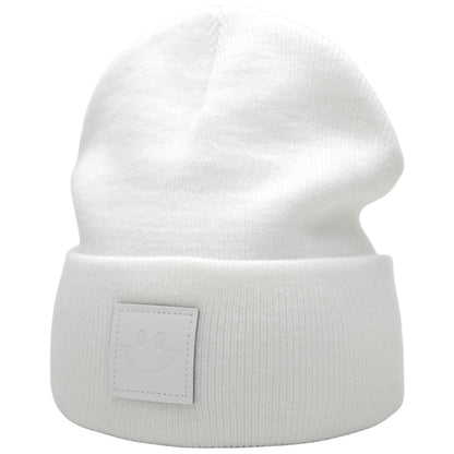 55cube Unisex Knit Cuffed Beanie Hats Warm Winter Caps with Leather Logos