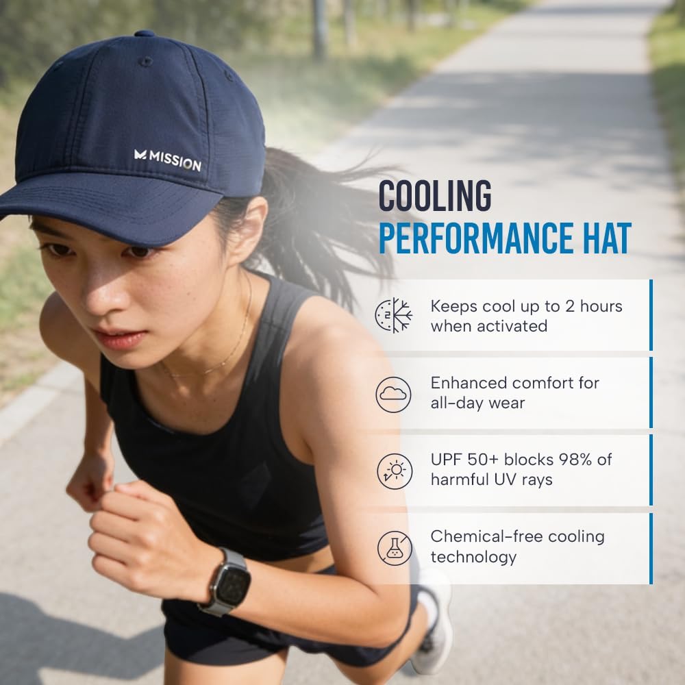 MISSION Cooling Performance Hat, Unstructured Low-Profile Adjustable Fit - UPF 50 - for Running, Workouts & Outdoors