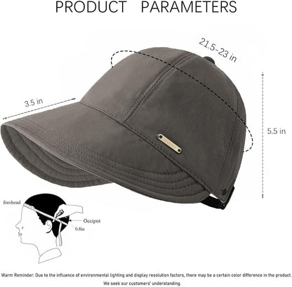 UPF 50+Womens Sun Hat UV Protection Hiking Fishing Hats Wide Brim Hat Adjustable Ponytail Packable Sun Cap