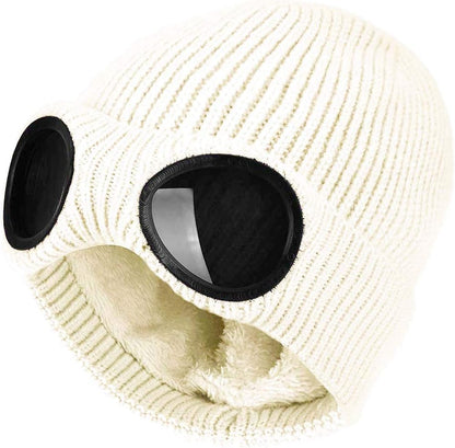 Unisex Goggle Knitted Beanie Hat Windproof Warm Winter Skull Cap