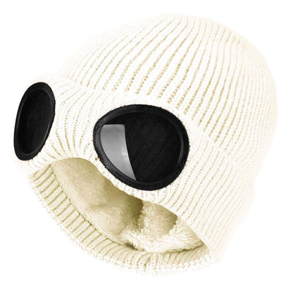 Unisex Goggle Knitted Beanie Hat Windproof Warm Winter Skull Cap