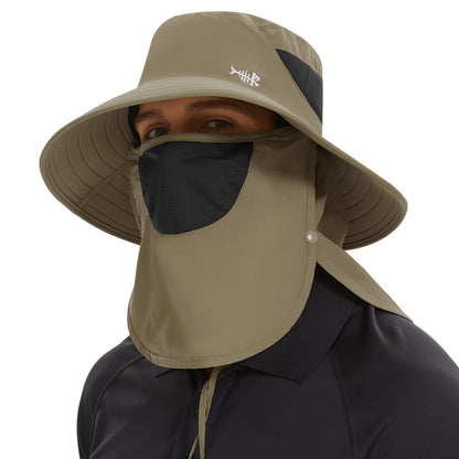 BASSDASH UPF 50+ Breathable Sun Hat with Removable Face Cover and Neck Flap Wide Brim Bucket Hat for Fishing Hiking Men Women