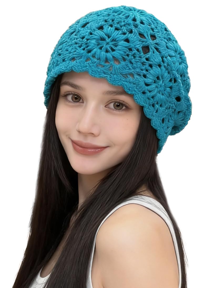 Crochet Hat for Women Cotton Slouchy Beanie Knitted Handmade Skull Cap for Travel Daily Wear
