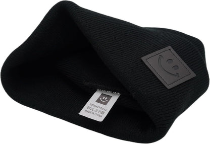 55cube Unisex Knit Cuffed Beanie Hats Warm Winter Caps with Leather Logos