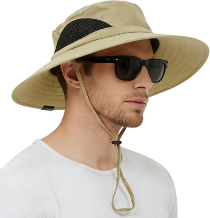 Wide Brim Sun Bucket Hat, Waterproof Boonie Hat for Men & Women