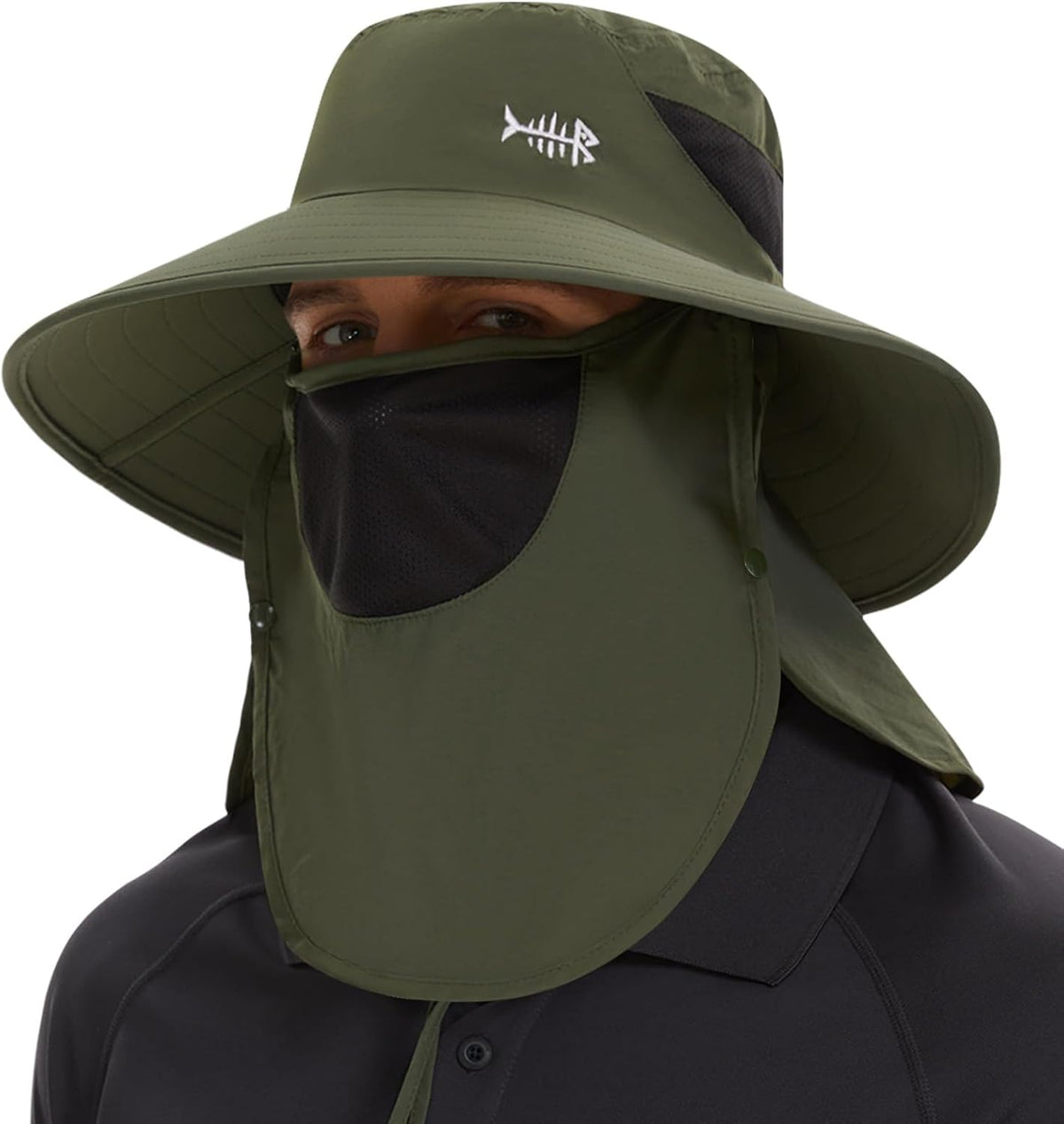 BASSDASH UPF 50+ Breathable Sun Hat with Removable Face Cover and Neck Flap Wide Brim Bucket Hat for Fishing Hiking Men Women