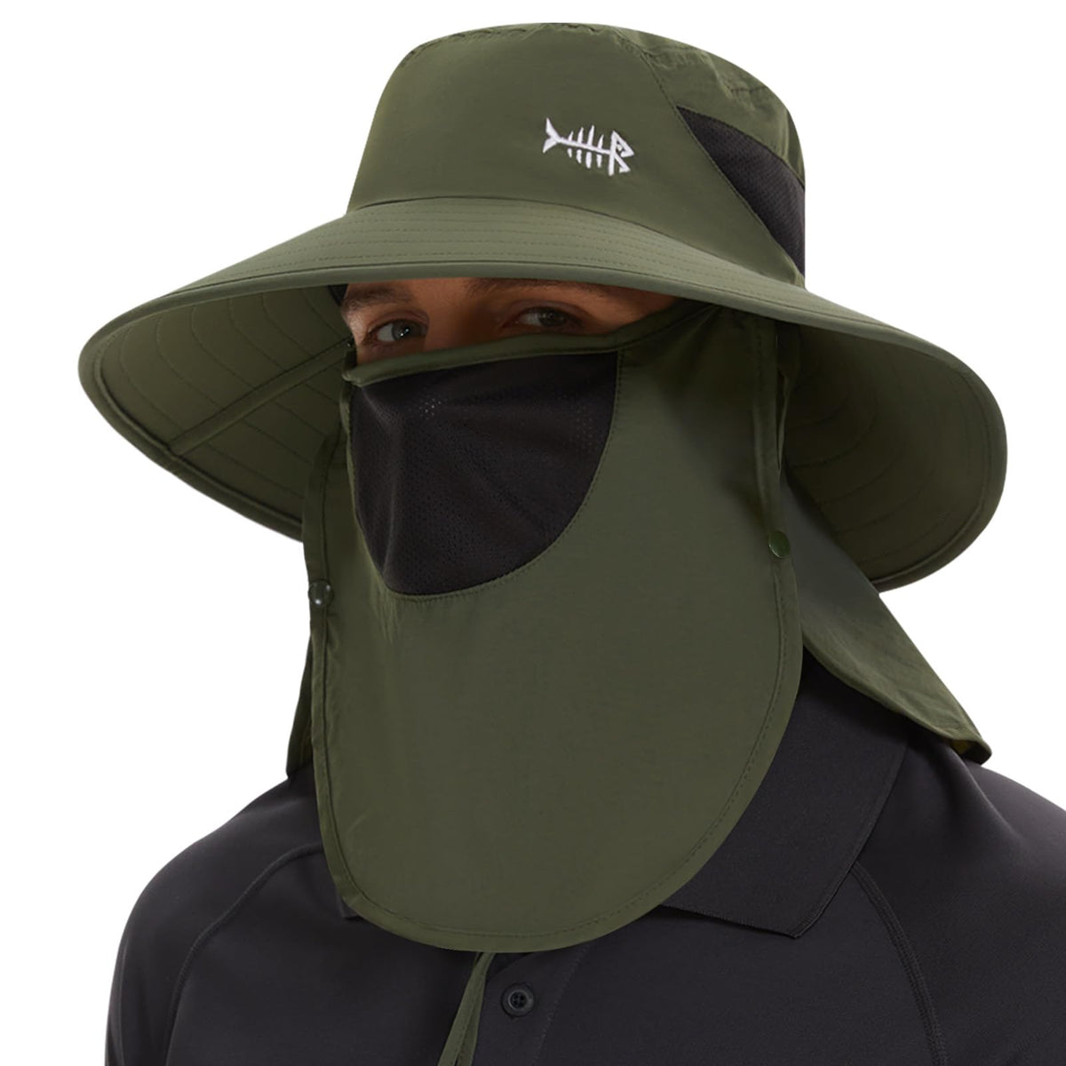 BASSDASH UPF 50+ Breathable Sun Hat with Removable Face Cover and Neck Flap Wide Brim Bucket Hat for Fishing Hiking Men Women