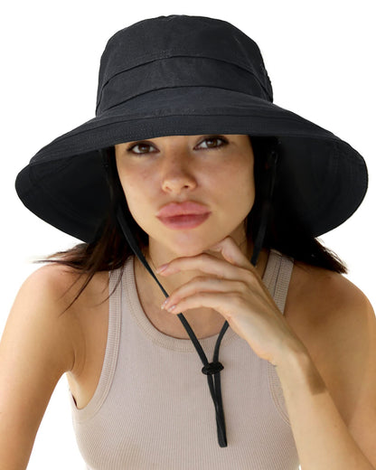 Hatiis Womens Sun Hat with Ponytail Hole Cotton Shapeable Wide Brim