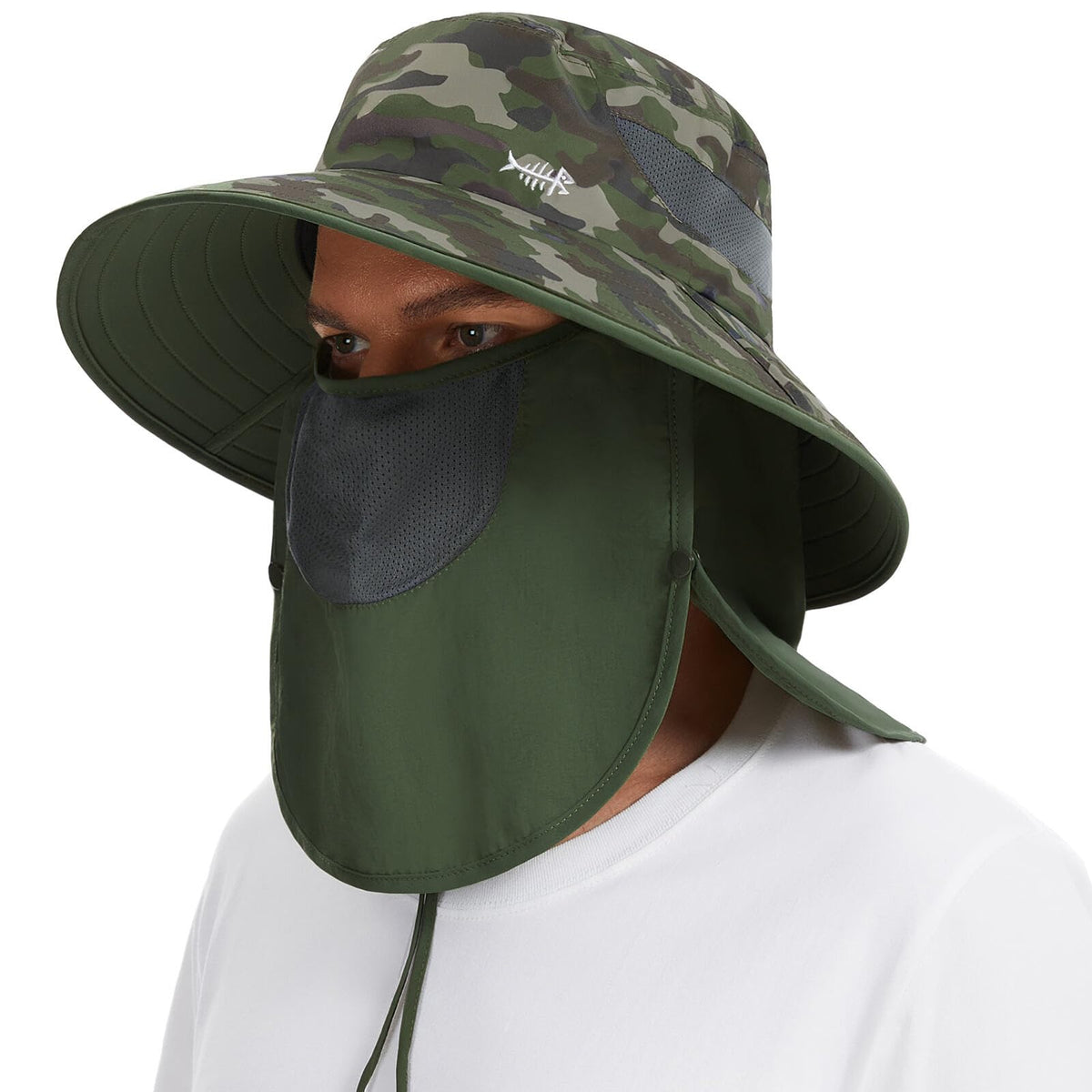 BASSDASH UPF 50+ Breathable Sun Hat with Removable Face Cover and Neck Flap Wide Brim Bucket Hat for Fishing Hiking Men Women