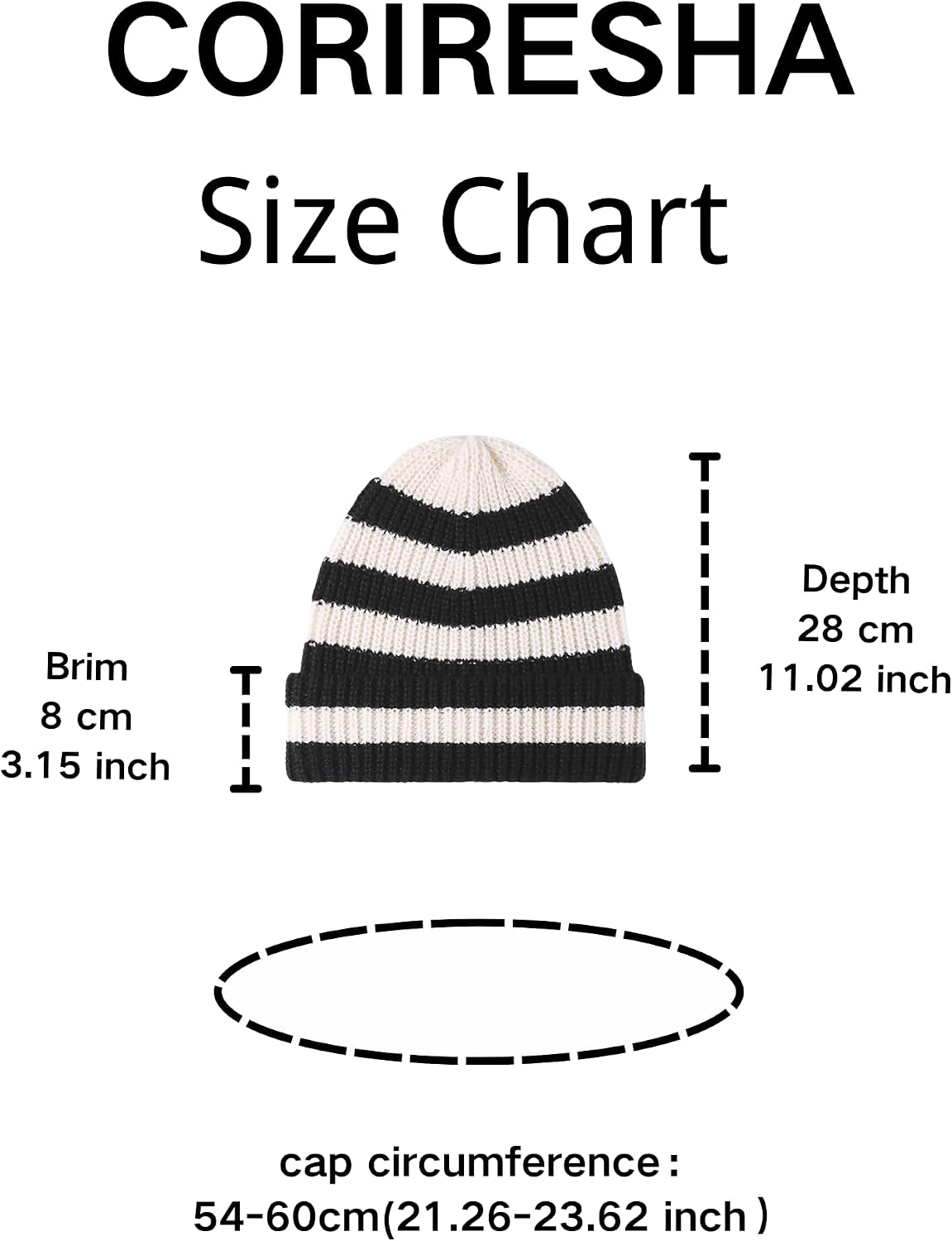 CORIRESHA Unisex Fashion Striped Beanie Cuffed Winter Warm Cozy Chunky Rib Knit Hat