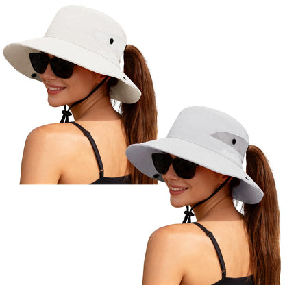 ZOORON Women's Ponytail Safari Sun Hat,Wide Brim UV Protection Bucket Hat