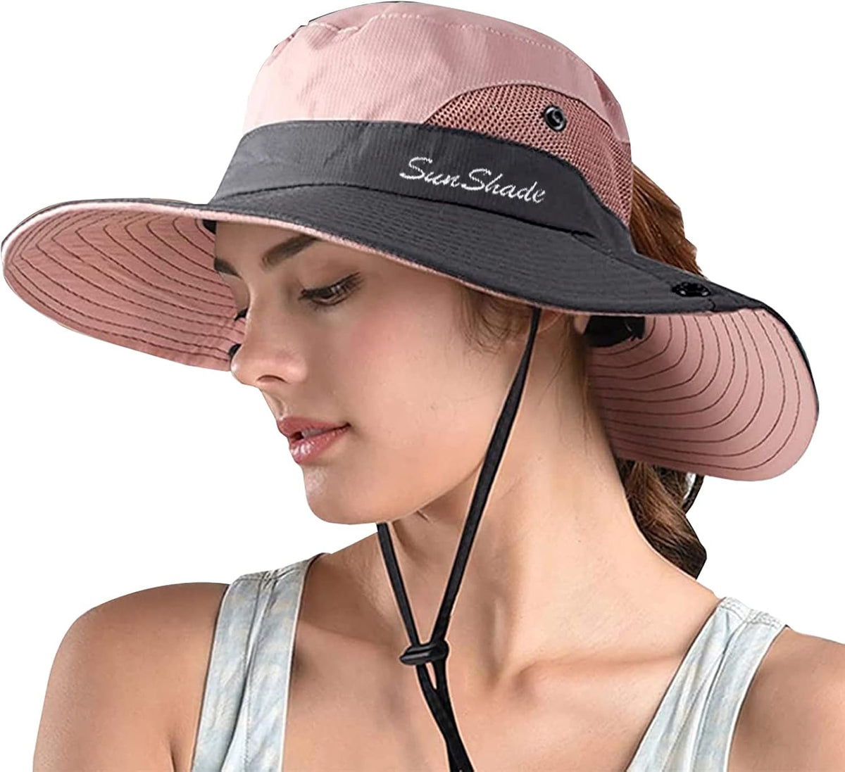 ZOORON Women's Ponytail Safari Sun Hat,Wide Brim UV Protection Bucket Hat