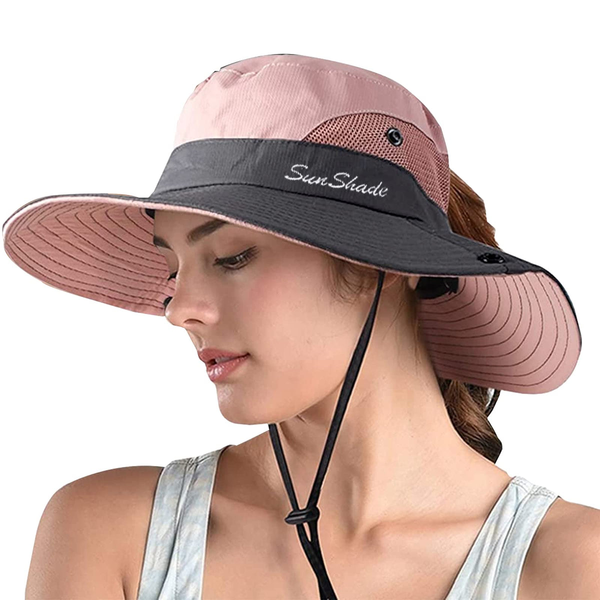 ZOORON Women's Ponytail Safari Sun Hat,Wide Brim UV Protection Bucket Hat