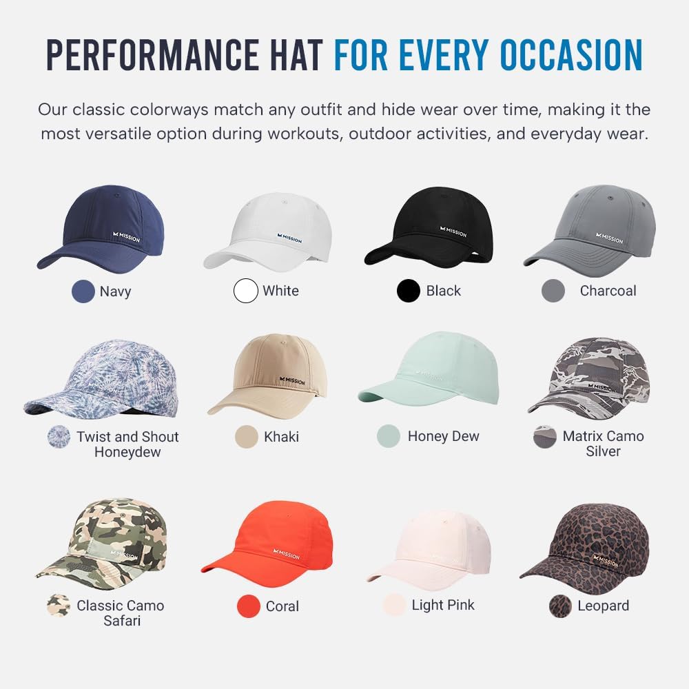 MISSION Cooling Performance Hat, Unstructured Low-Profile Adjustable Fit - UPF 50 - for Running, Workouts & Outdoors