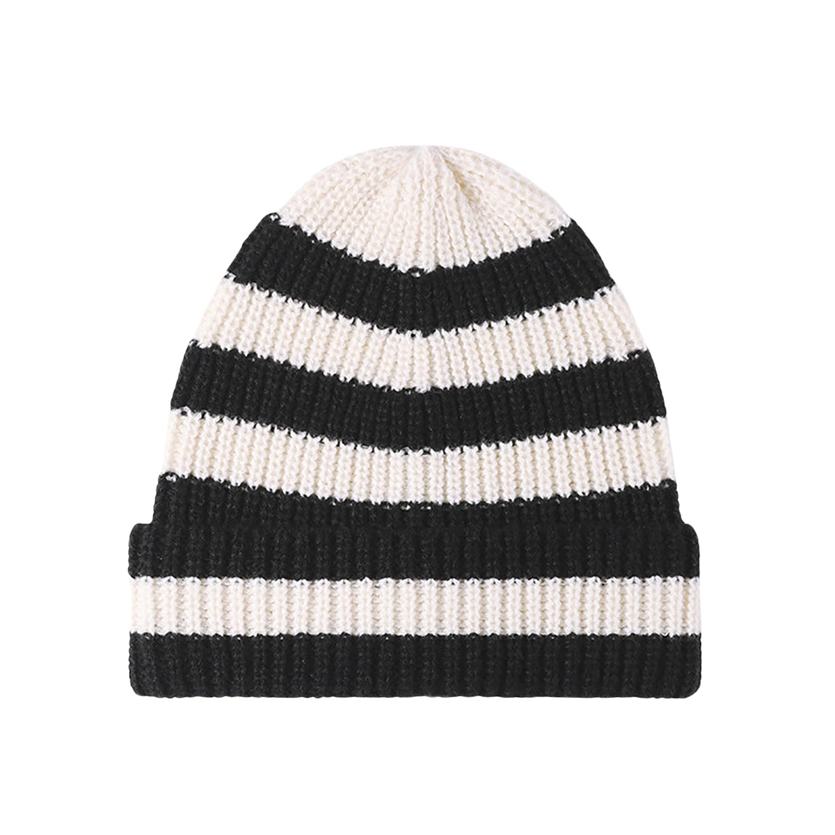 CORIRESHA Unisex Fashion Striped Beanie Cuffed Winter Warm Cozy Chunky Rib Knit Hat