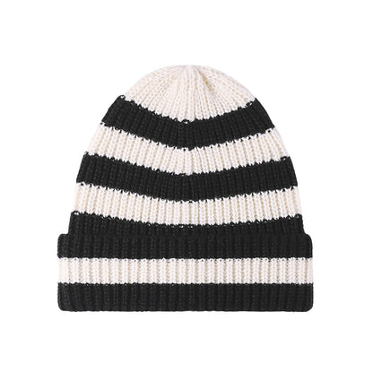 CORIRESHA Unisex Fashion Striped Beanie Cuffed Winter Warm Cozy Chunky Rib Knit Hat