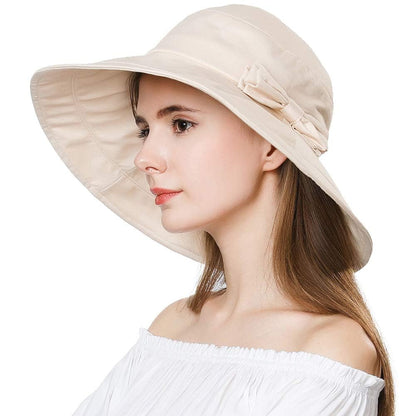 Comhats Packable Summer Cotton Sun Hat Bucket for Women UV Protection Wide Brim Beach Gardening Travel 54-64CM
