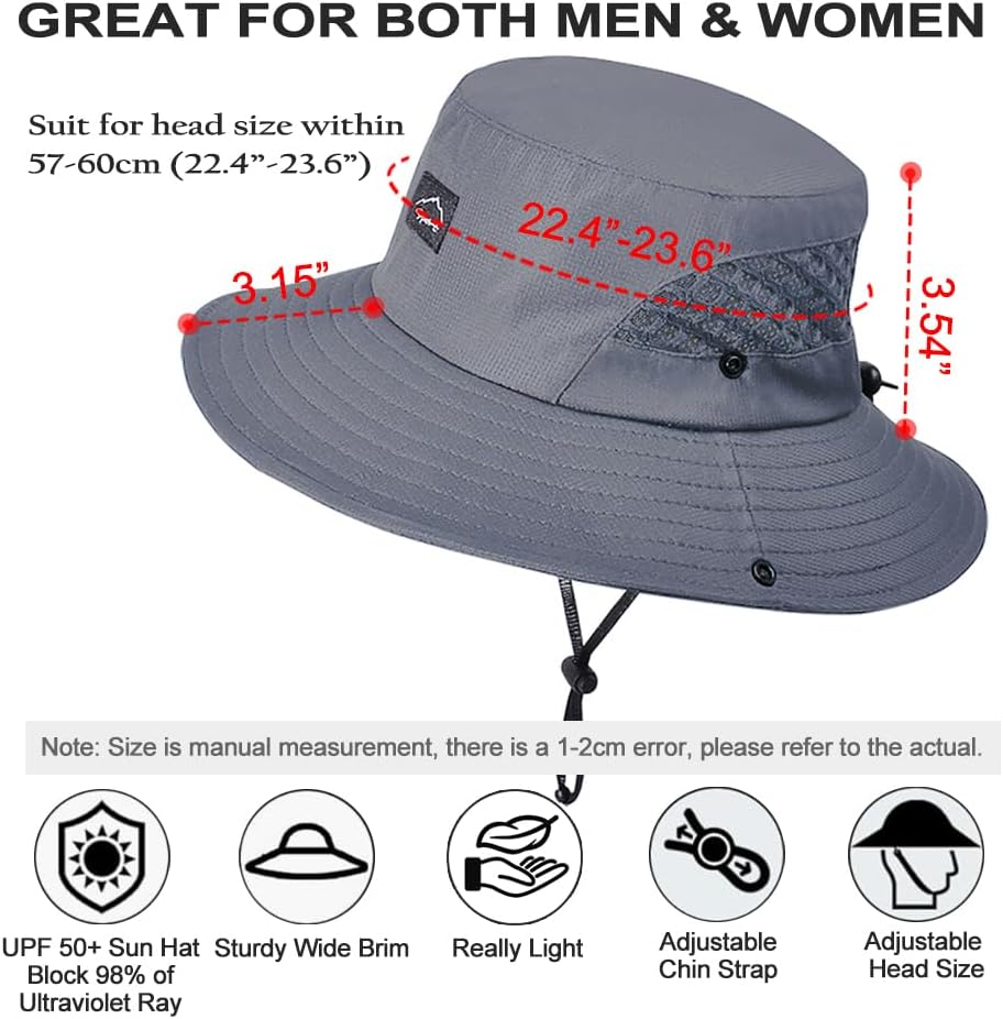 Sireck Fishing Hat, UPF50+ Wide Brim Sun Hat for Men Women, UV Protection Hiking Beach Bucket Hats Summer Safari Hat