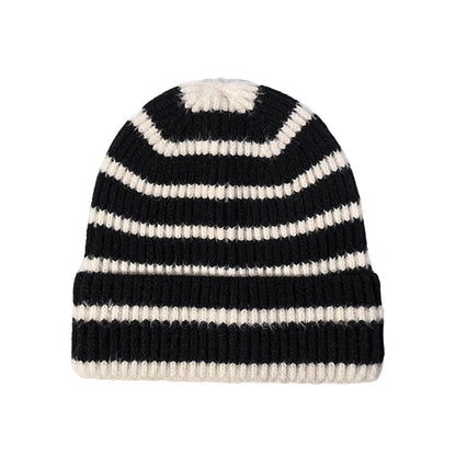 CORIRESHA Unisex Fashion Striped Beanie Cuffed Winter Warm Cozy Chunky Rib Knit Hat