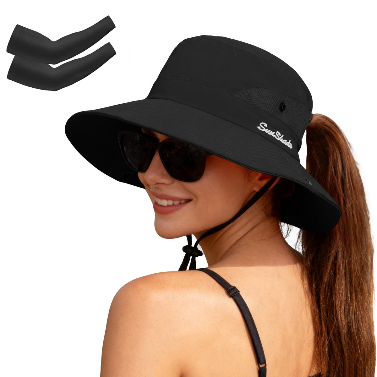 ZOORON Women's Ponytail Safari Sun Hat,Wide Brim UV Protection Bucket Hat