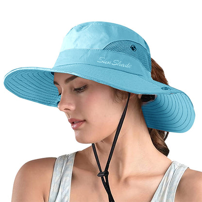 ZOORON Women's Ponytail Safari Sun Hat,Wide Brim UV Protection Bucket Hat