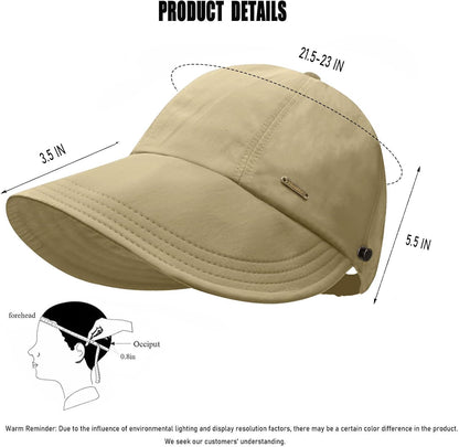 UPF 50+Womens Sun Hat UV Protection Hiking Fishing Hats Wide Brim Hat Adjustable Ponytail Packable Sun Cap
