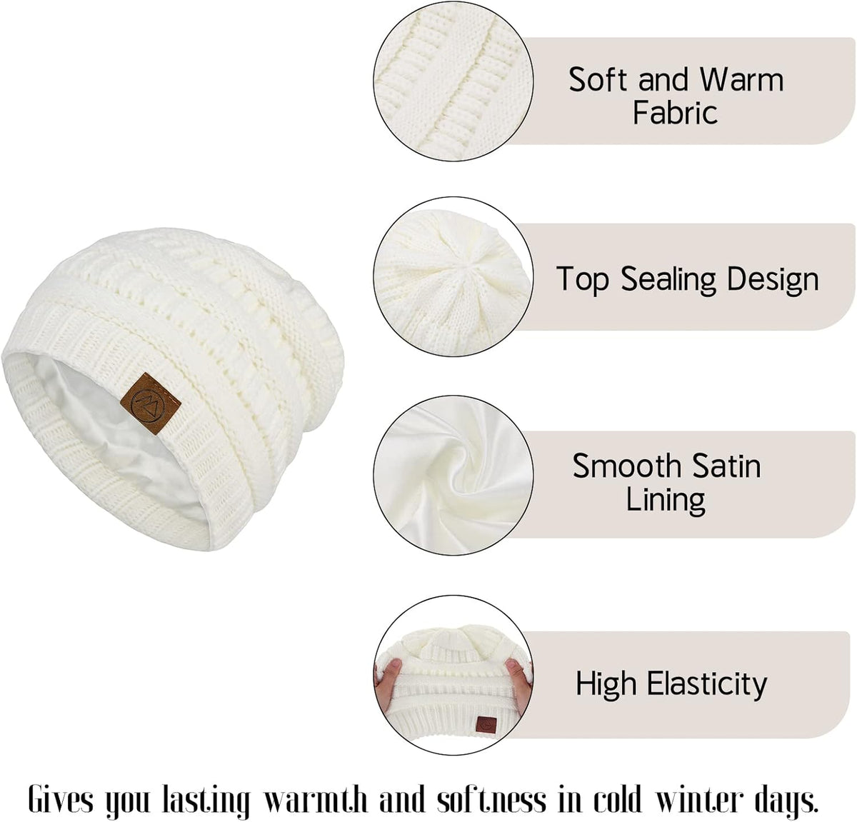 Beanies Women Satin Lined Beanie Winter Hats for Women Silk Lined Slouchy Beanie for Winter Warm Knit Cuffed Beanie Hat
