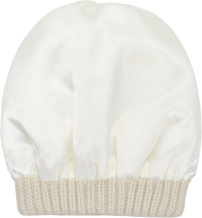 Beanies Women Satin Lined Beanie Winter Hats for Women Silk Lined Slouchy Beanie for Winter Warm Knit Cuffed Beanie Hat