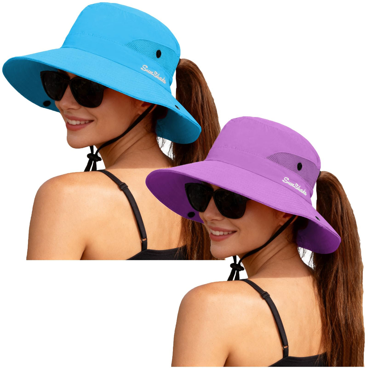 ZOORON Women's Ponytail Safari Sun Hat,Wide Brim UV Protection Bucket Hat