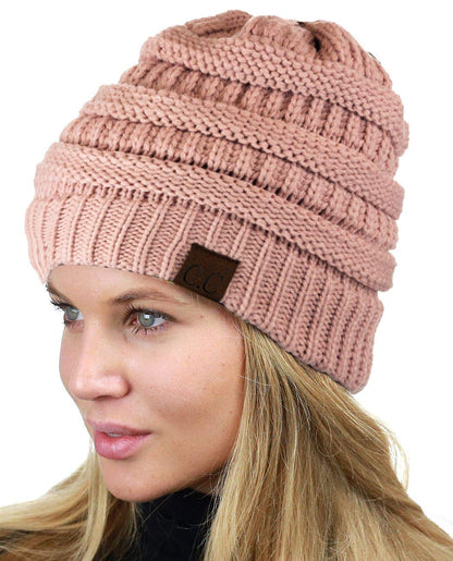 C.C Unisex Chunky Soft Stretch Cable Knit Warm Fuzzy Lined Skully Beanie