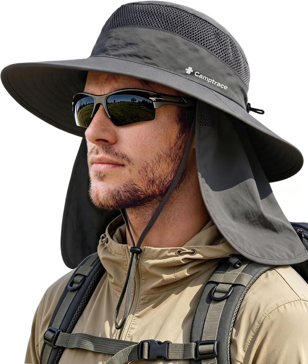 Camptrace Wide Brim Men Sun Hat with Neck Flap UPF Fishing Hiking Gardening