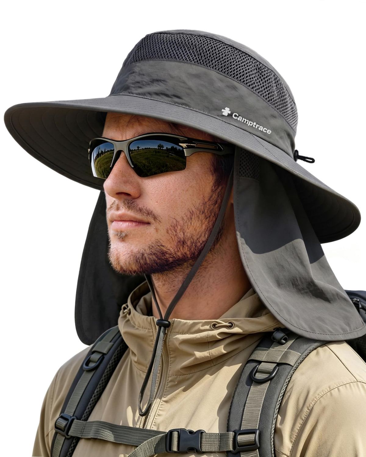 Camptrace Wide Brim Men Sun Hat with Neck Flap UPF Fishing Hiking Gardening