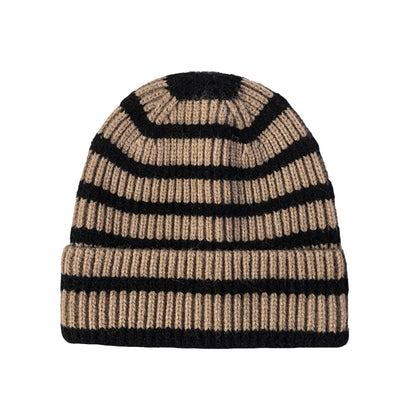 CORIRESHA Unisex Fashion Striped Beanie Cuffed Winter Warm Cozy Chunky Rib Knit Hat